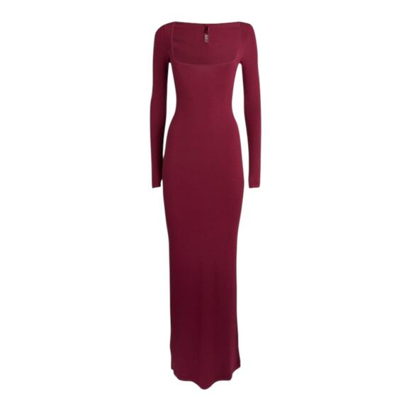 NWT SKIMS Wine Red Soft Lounge Long Sleeve Ribbed Maxi Dress Size 2XL - Picture 1 of 7